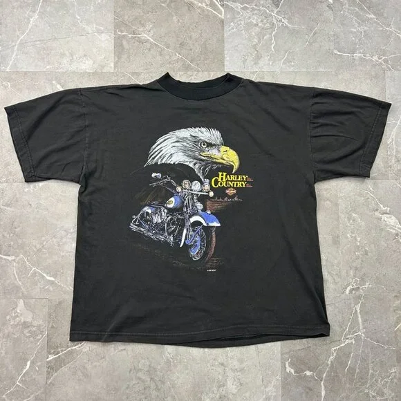 Vintage Harley Davidson Graphic Tee Mens XL Country Eagle Short Sleeve Black - Picture 1 of 10
